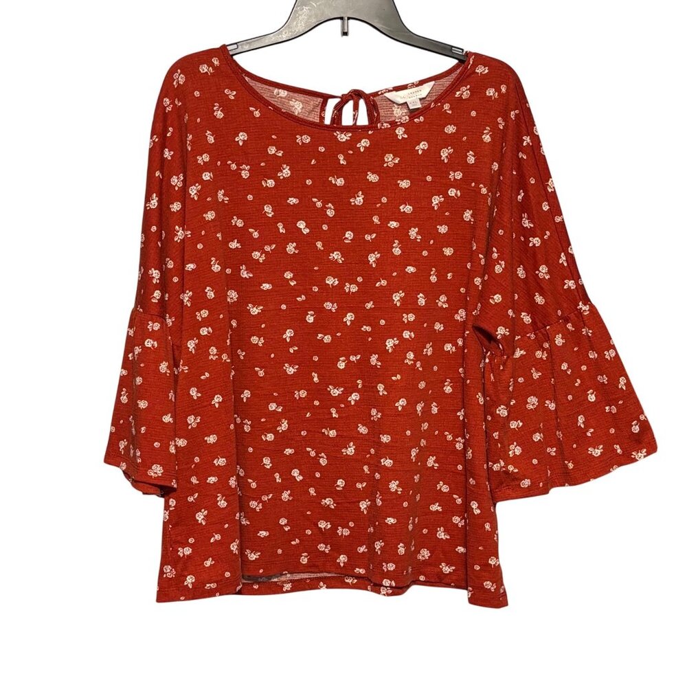 Lauren Conrad Rust Floral Print‎ Bell Sleeve Top Women’s XXL Boho Cottagecore